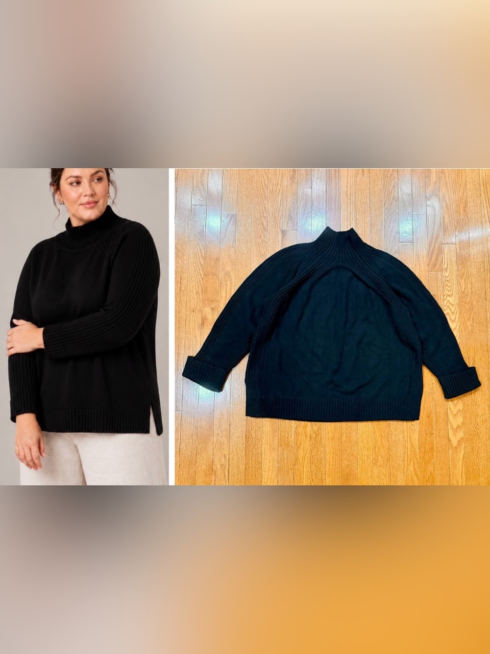 Talbots Plus Women’s 2x Ribbed Mockneck Sweater Side Slit Hem Cotton Wool